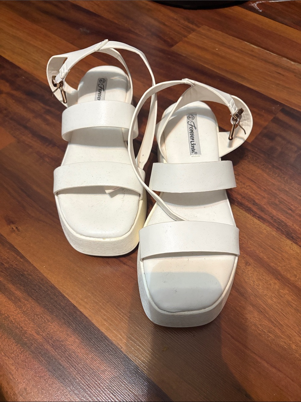 Forever Link White Platform Sandals with Double Straps and Ankle Buckle